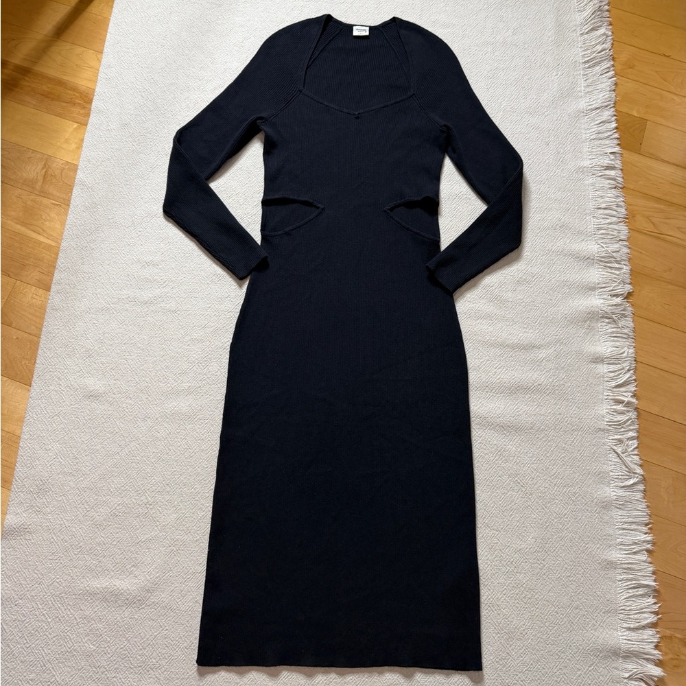 Abercrombie & Fitch Black Rib Sweatheart Neckline Cutout Bodycon Midi Dress XL - Picture 2 of 8